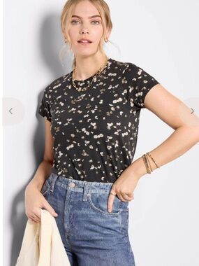 Rag & Bone All Over Rose Tee Black Multi Size S NWT Pima Cotton